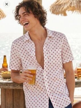 Banana Republic White Short-Sleeve Button-Down with Lobster Print